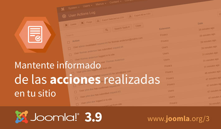 Registro de acciones de Joomla! 3.9