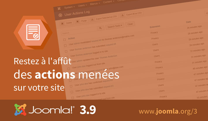 Journal des actions Joomla 3.9