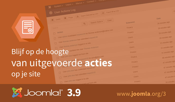 Joomla 3.9 Acties log